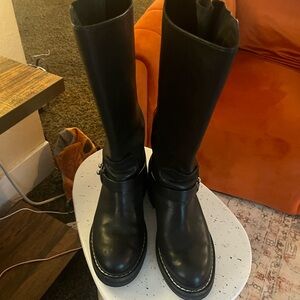 Rag & Bone Knee-High Leather Boots with Small Studs in Black